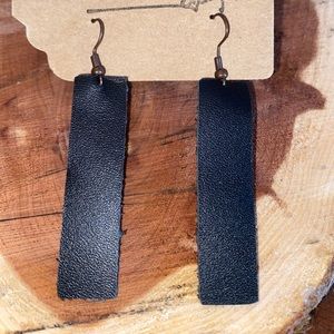 Black Handmade Genuine Leather Earrings